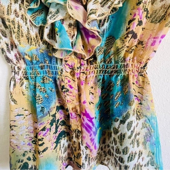 Myth nyc womans animal print blouse ruffled chest sophisticated chiffon sheer - Picture 8 of 10